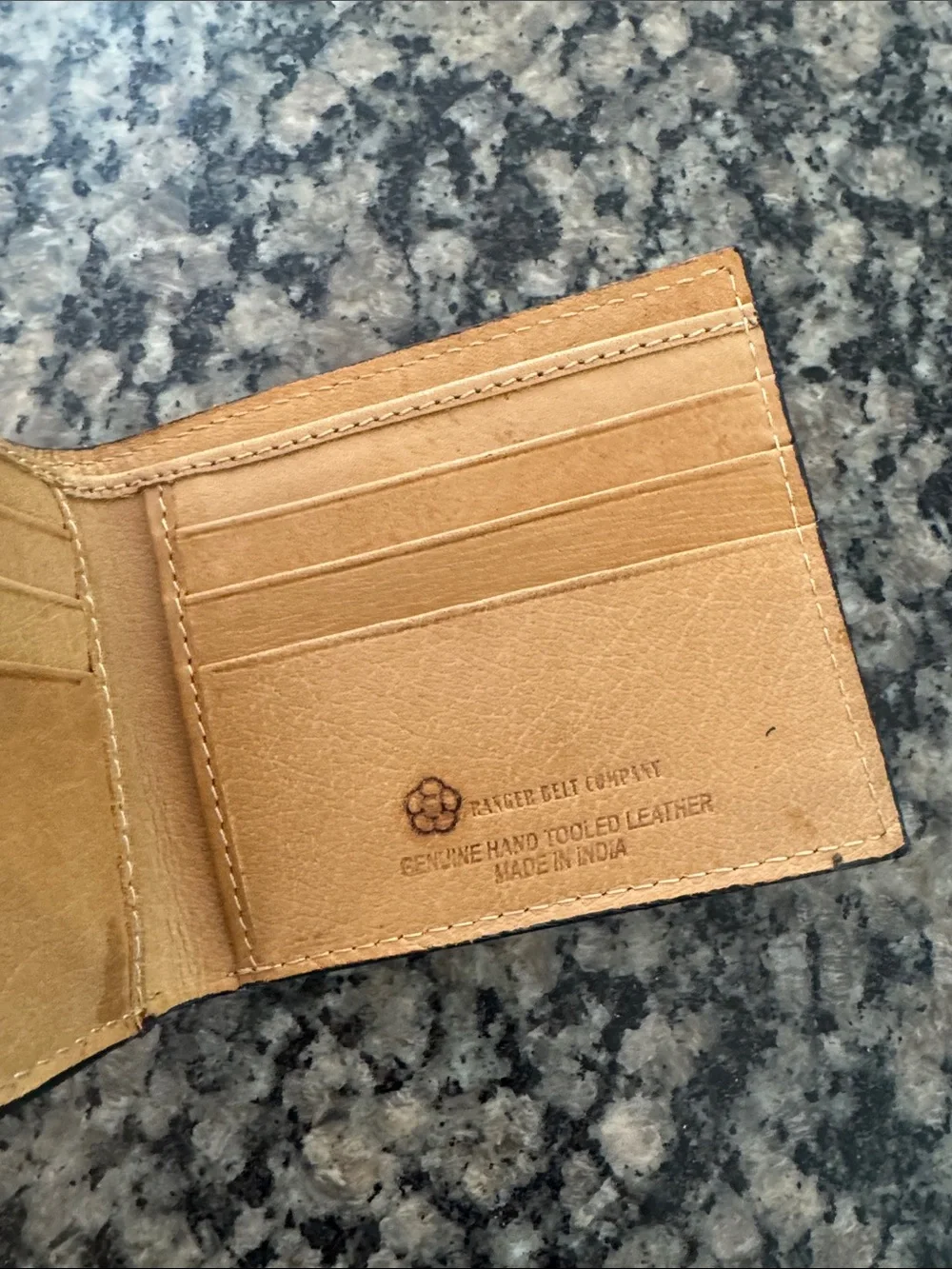 Hand-Tooled Floral Leather Bi-Fold Wallet - Tan